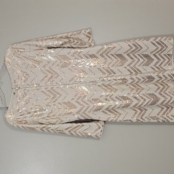 Vince Camuto Gold & Cream Sequin Chevron Dress Size 12 NWT - Picture 7 of 7